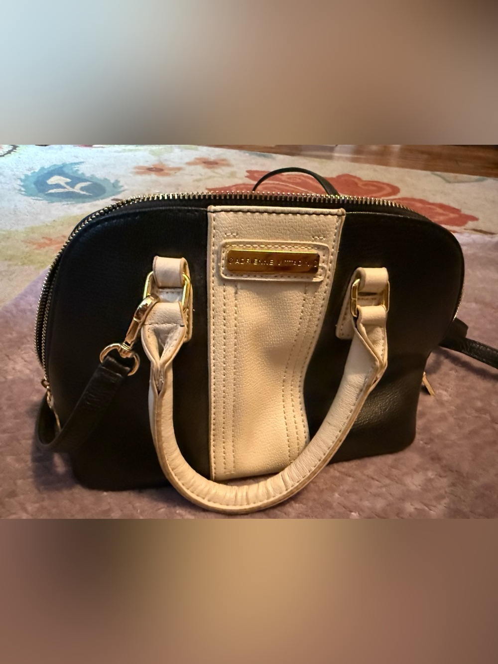 Adrienne Vittadini Black and Ivory Two-Tone Dome Satchel
